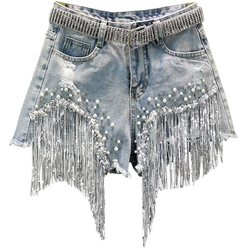 Luisa - Tassel Denim Shorts